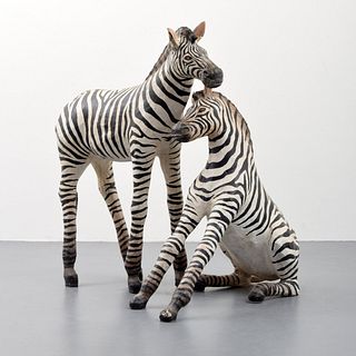 2 Large Zebra Sculptures, Manner of Sergio Bustamante, Paige Rense Noland Estate