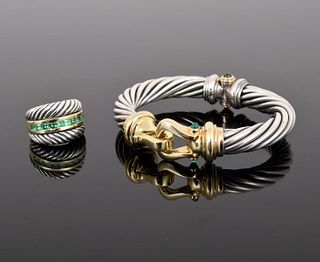 David Yurman Sterling Silver & 14K Gold Bracelet & Ring