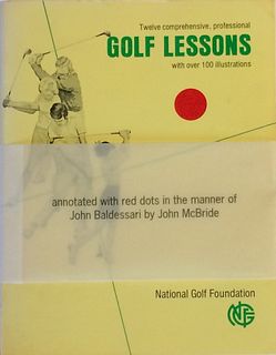 John McBride "Golf Lessons (published by the National Golf Foundation, updated 1981), with annotations of (red) dots in the manner of John Baldessari"