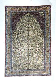 Antique Persian Silk Mohtasham Kashan Rug Tree of Life, 6'6" 9’8”
