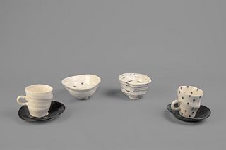 Mineo Mizuno, Group of Four Black and White Ceramic Works