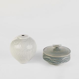 Molly Cowgill and Donald Frith, Two Carved Porcelain Vessels