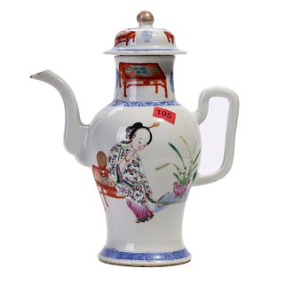 A CHINESE FAMILLE ROSE FIGURES TEAPOT