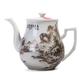 A CHINESE FAMILLE ROSE FIGURES TEAPOT