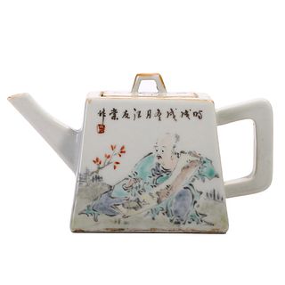 A CHINESE FAMILLE ROSE LANDSCAPE TEAPOT