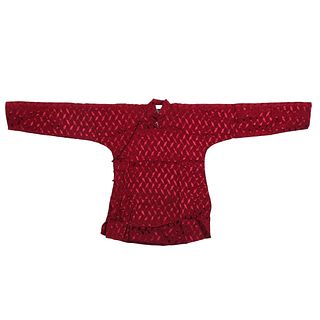 A CHINESE LADY'S RED-GROUND EMBROIDERED ROBE