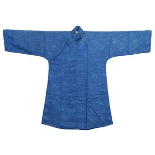 A LADY'S BLUE-GROUND EMBROIDERED ROBE