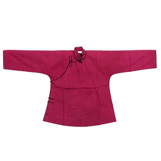 A CHINESE RED-GROUND EMBROIDERED LADY'S ROBE