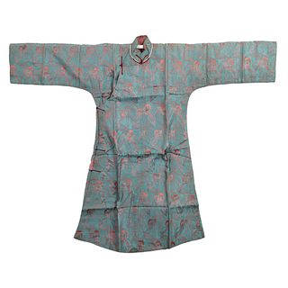 A CHINESE TEAL-GROUND EMBROIDERED LADY'S ROBE