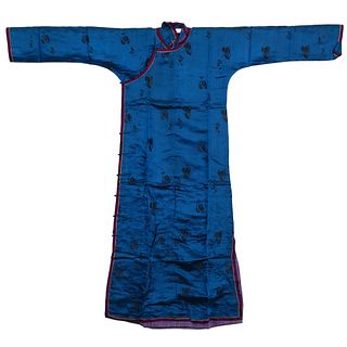 A CHINESE BLUE-GROUND EMBROIDERED LADY'S ROBE