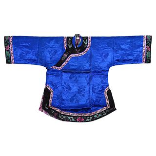 A CHINESE BLUE-GROUND EMBROIDERED LADY'S ROBE