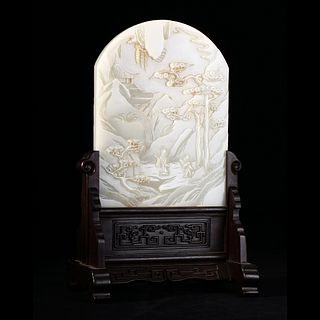A WHITE JADE LANDSCAPE TABLE SCREEN