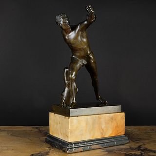 Bronze Figure of the Borghese Gladiator on a Marble Base, After the Antique