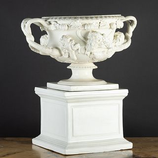 Continental Glazed Ceramic Model of the 'Warwick Vase' on a Stand