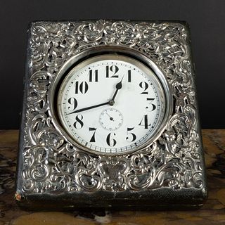 Edward VII Silver Mounted Leather Travel Clock Case and an Eight Day Pocket Watch