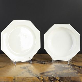 Octagonal Creamware Plate and a Soup Plate, Possibly French