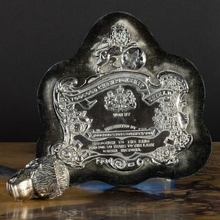 Edward VII Silver Boars Head Presentation Gavel and a Silver-Mounted Presentation Shield