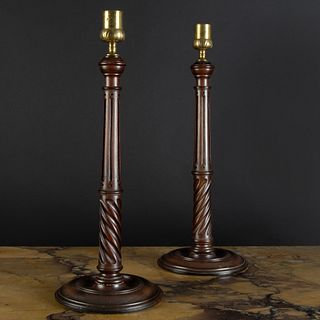 Pair of English Mahogany and Brass Candlesticks