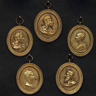 Group of Five Gilt-Bronze Profile Portrait Medallions