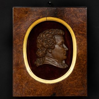 Carved Wood Profile Portrait of Beethoven in a Bird's Eye Maple Frame