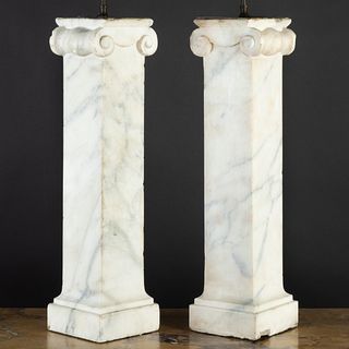 Pair of Carved Marble Ionic Columnar Lamps