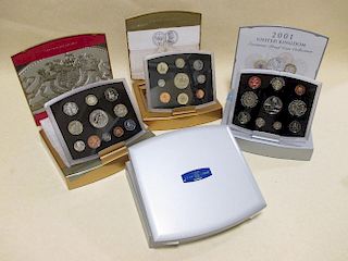 Royal Mint 2000 executive proof collection £5 - 1p, together with 2001 collection, a 2002 proof coll