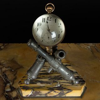 Webb C. Ball Clock on Bronze Cannon Form Stand