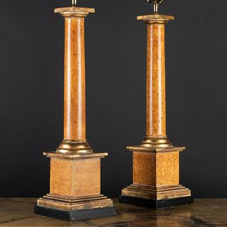 Pair of Painted and Parcel-Gilt Columnar Lamps