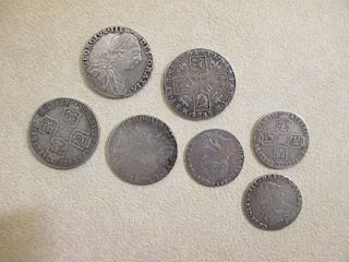 Shillings, 1758 F or better, 1787 (3) all F/VF, together with 3 sixpence 1758 and 2 x 1787 all F or