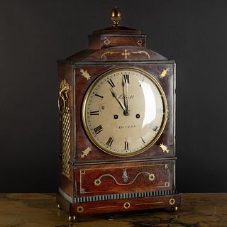 Regency Brass Inlaid Mahogany and Ebonized Mantel Clock