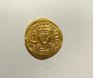 Gold Solidus - Emperor Tiberius II Constantine (578-582AD), Conob, 4.4gm together with a Hadrian sil