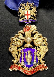 A silver gilt and enamel neck badge of The Worshipful Company of Founders, by Spencer, Birmingham 19