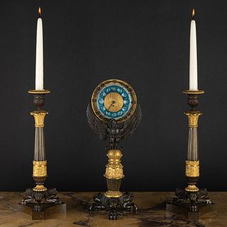 Charles X Ormolu and Gilt-Bronze-Mounted Clock Garniture