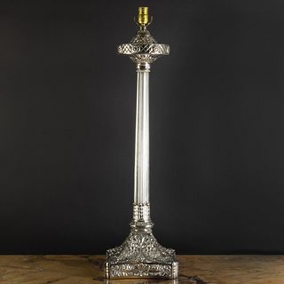 English Silver Plate Columnar Lamp