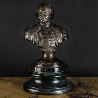 Bronze Portrait Bust of a Military Gentleman on a Marble and Ebonized Wood Stand
