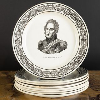 Group of Eight Montereau and Choisy le Roi Transfer Printed Creamware Plates with Portraits