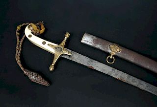 A Victorian officer's Mameluke sword, with ivory grip, etched blade by J B Johnstone, Dawson St, Dub