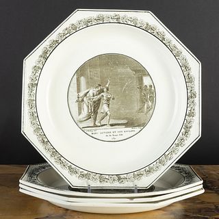 Set of Four Stone, Coquerel et Le Gros Transfer Printed Creamware Octagonal Plates with Scenes of Classical Rome