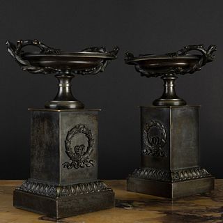 Pair of Italian Late Neoclassical Patinated-Bronze Tazze