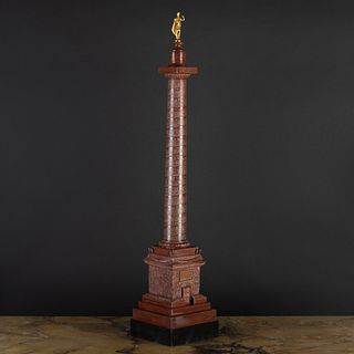 Tall Italian Rosso Antico Marble and Gilt-Metal Model of Trajan's Column, After the Antique