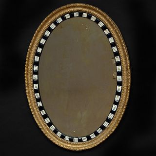 Irish Giltwood Cobalt and White Glass Oval Mirror