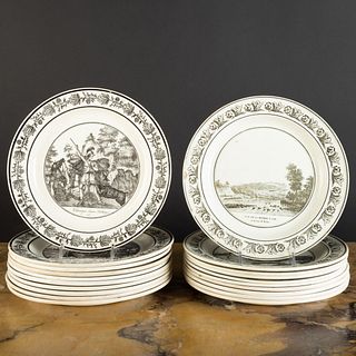Group of Twenty French Transfer Printed Creamware Plates with Neoclassic Figures and Architecture