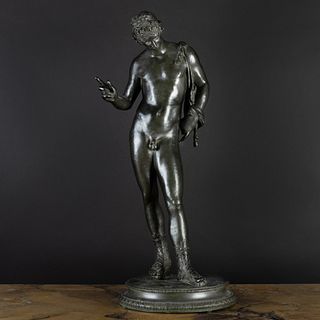 Italian Patinated Bronze Model of Narcissus, After the Antique