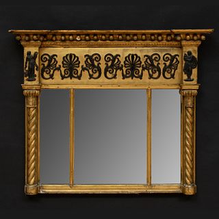 Regency Giltwood and Ebonized Overmantle Mirror
