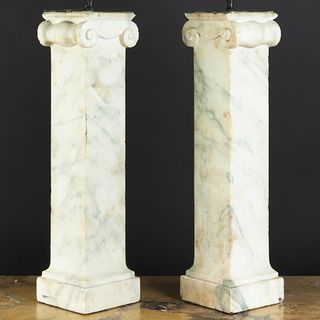Pair of Carved Marble Ionic Columnar Lamps
