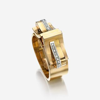 An eighteen karat rose gold and diamond bangle bracelet/clips
