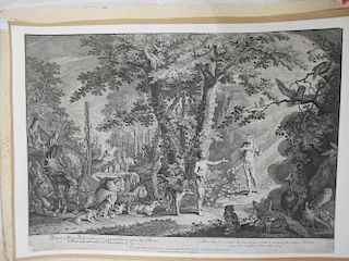 A folder of 18th century prints and engravings, to include Johann Elias Ridinger (German, 1698-1767)