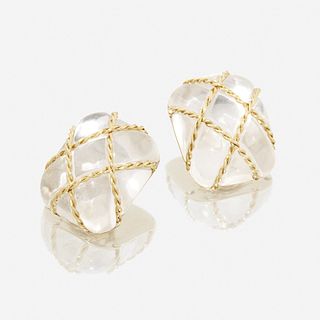 A pair of rock crystal and eighteen karat gold earrings, Seaman Schepps Cage