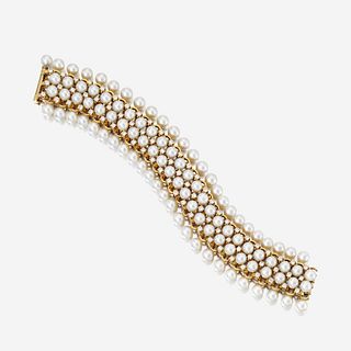 An eighteen karat gold, cultured pearl, and diamond bracelet, Schlumberger