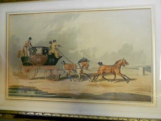 Robert Dighton, Two fashionable ladies carriage driving by Tattersal's, coloured mezzotint, 35 x 27c